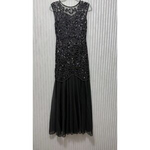 PrettyGuide Women's XS Black Sparkly Sequin Beaded Hi-Low Evening Prom Dress